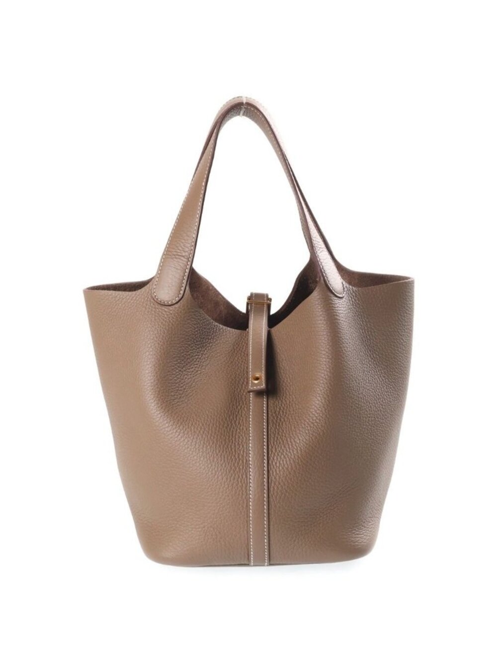 Hermes Picotin Lock MM Etoupe Taurillon Clemence Leather Handbag Gold Beige